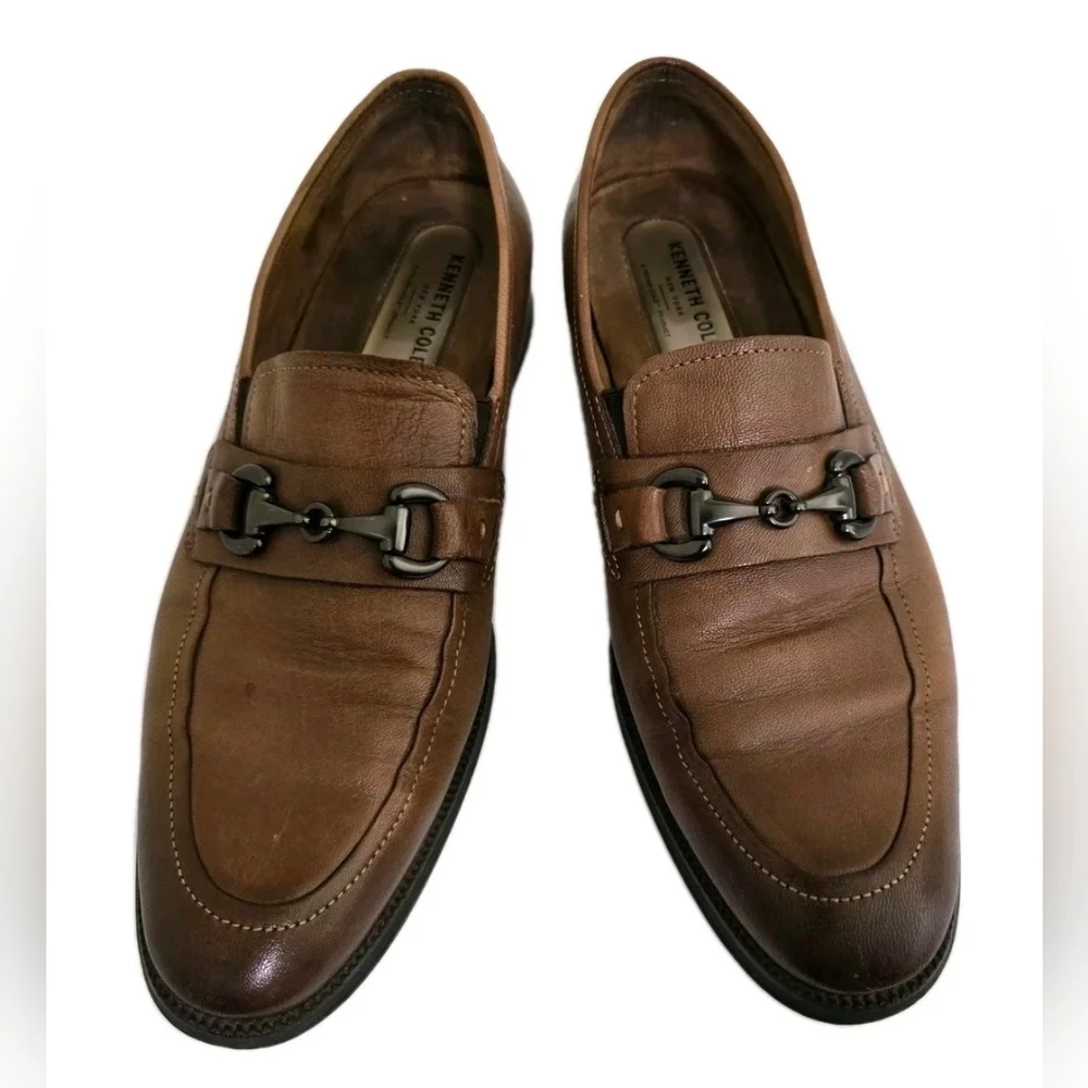 KENNETH COLE‎ new york size 9 Brock Leather Bit Slip On Classic Loafers Cognac
